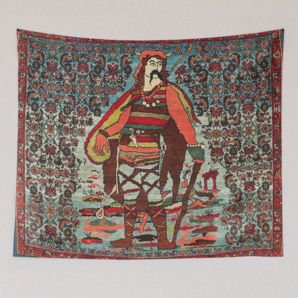 Item preview, Bijar Antique Persian Rug with Gaulish Warrior designed and sold by Vicky Brago-Mitchell®.
