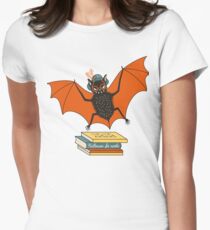 Bat granny in the library Women's Fitted T-Shirt