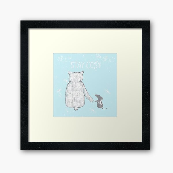 Stay Cosy- Little Bear and mouse in Winterlandscape Framed Art Print