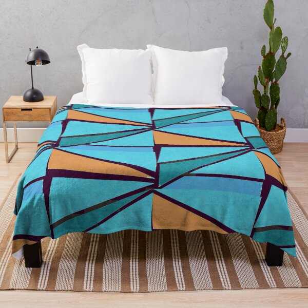 Item preview, Retro Geometrical Triangles in Blue Shades and Orange designed and sold by ibadishi.