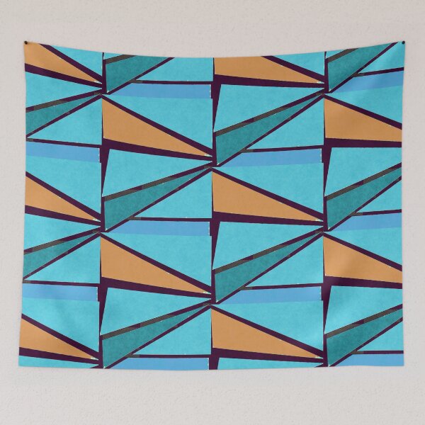 Item preview, Retro Geometrical Triangles in Blue Shades and Orange designed and sold by ibadishi.