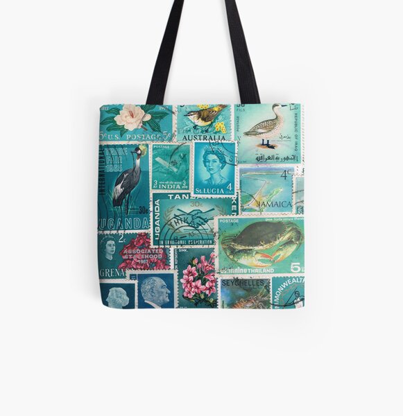 Ocean Deep - Postage Stamp Collage All Over Print Tote Bag