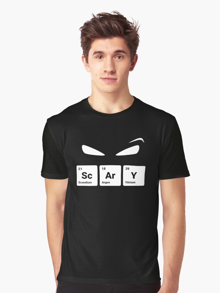 Thumbnail 1 of 5, Graphic T-Shirt, Scary! Halloween Eyes Periodic Table Elements Scandium Argon Yttrium designed and sold by science-gifts.