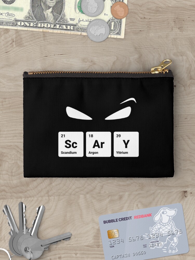 Zipper Pouch, Scary! Halloween Eyes Periodic Table Elements Scandium Argon Yttrium designed and sold by science-gifts