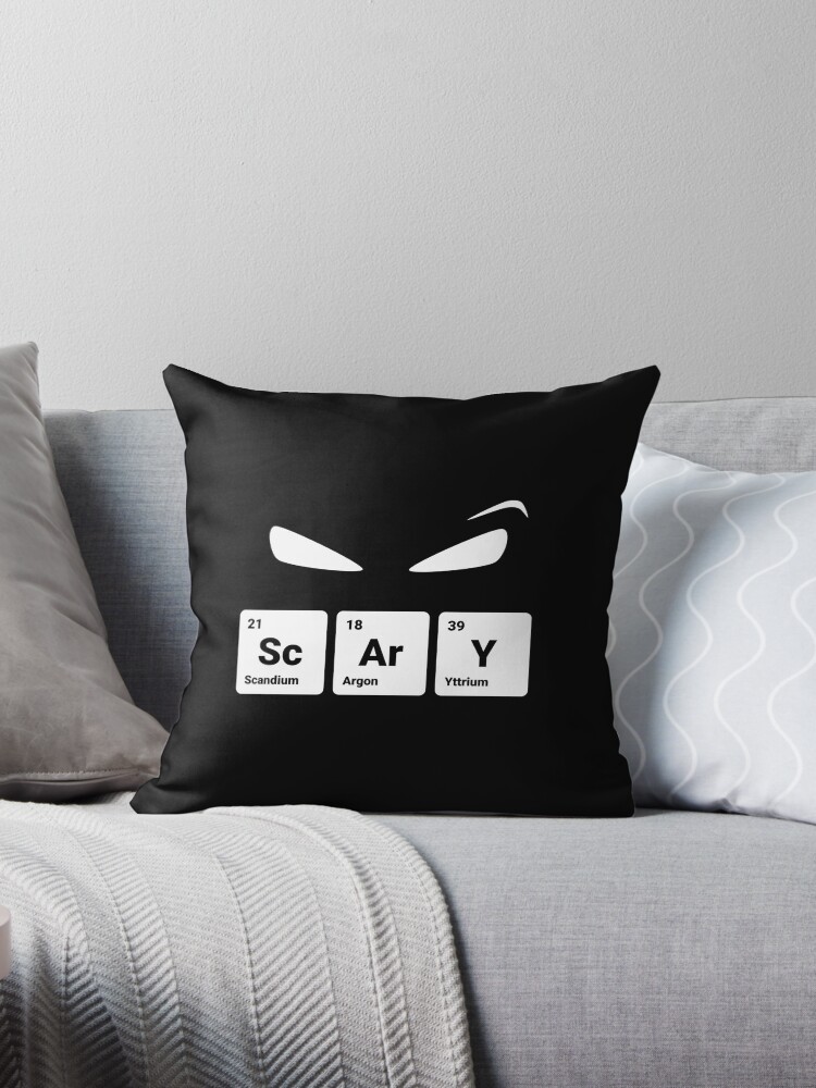 Throw Pillow, Scary! Halloween Eyes Periodic Table Elements Scandium Argon Yttrium designed and sold by science-gifts