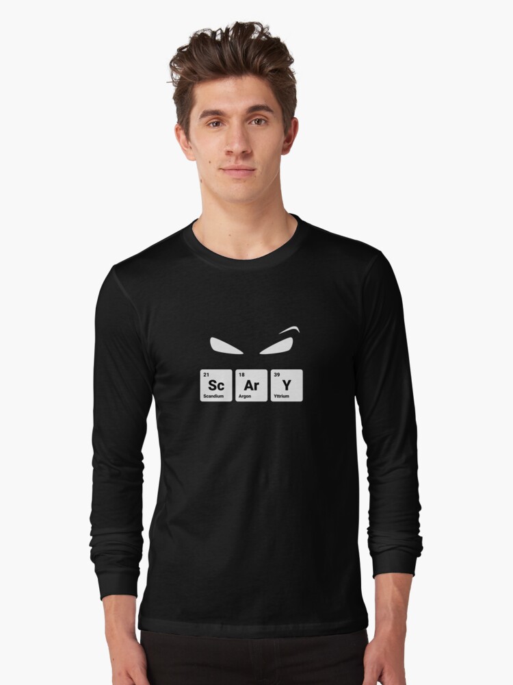 Thumbnail 1 of 5, Long Sleeve T-Shirt, Scary! Halloween Eyes Periodic Table Elements Scandium Argon Yttrium designed and sold by science-gifts.