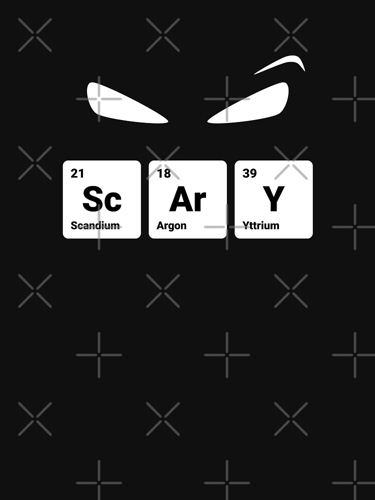 Thumbnail 3 of 3, Baseball ¾ Sleeve T-Shirt, Scary! Halloween Eyes Periodic Table Elements Scandium Argon Yttrium designed and sold by science-gifts.