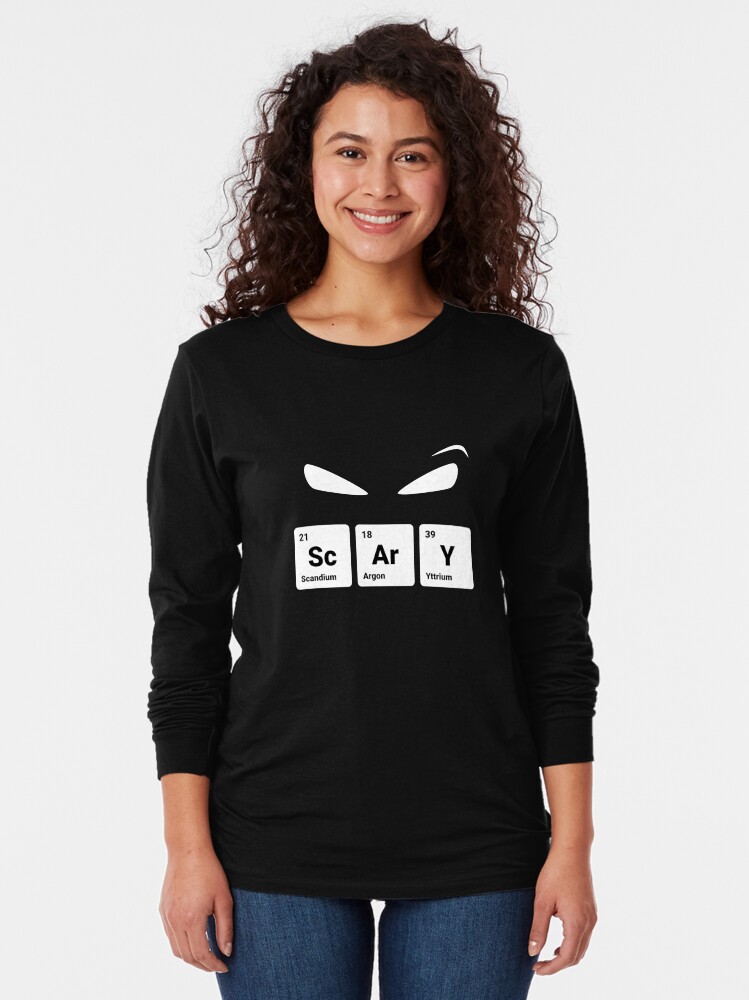Thumbnail 2 of 5, Long Sleeve T-Shirt, Scary! Halloween Eyes Periodic Table Elements Scandium Argon Yttrium designed and sold by science-gifts.