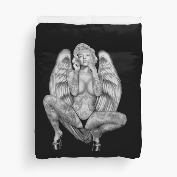 MARILYN : Vintage Tattooed Angel Abstract Print Duvet Cover
