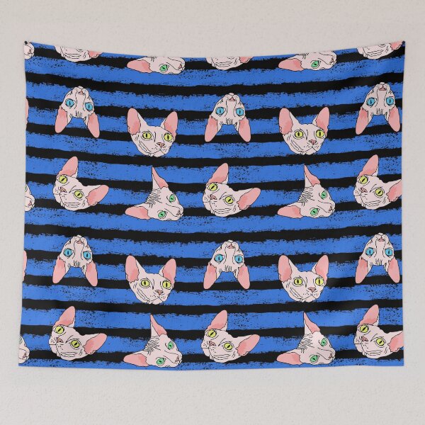 Item preview, sphynx on blue stripes (naked cats) designed and sold by B0red.