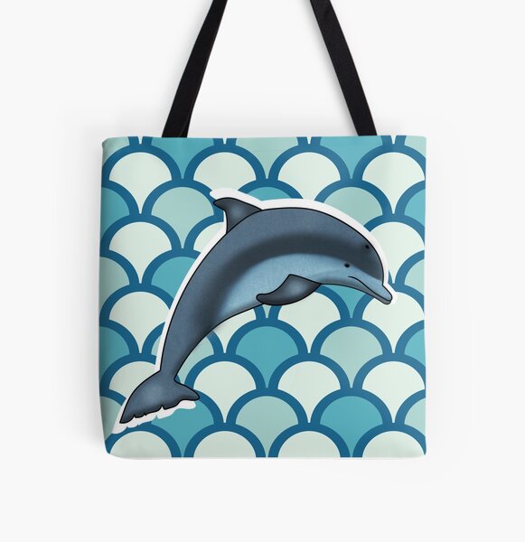 NUDECOR Canvas Tote Bag Blue Dolphin Love Taiwan Pink Save Dolph White Sea  Reusable Handbag Shoulder Grocery Shopping Bags