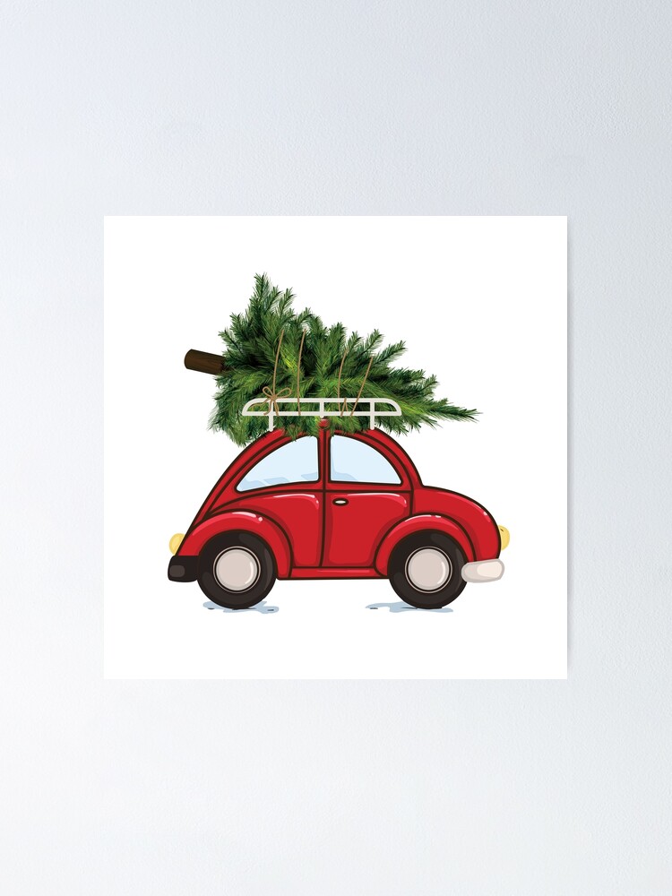 Poster for Sale mit Weihnachtsbaum auf Dach des roten Autos von 1XOROSE
