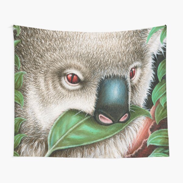 Cute Koala Munching a Leaf Tapestry