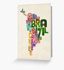 Typography Map of Central and South America Greeting Card