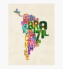 Typography Map of Central and South America Photographic Print
