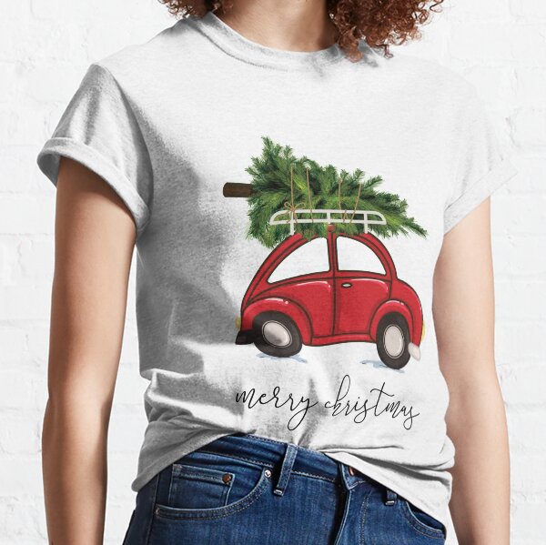 Christmas Tree on Red Car Classic T-Shirt