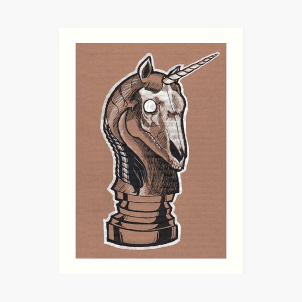Macabre Unicorn Chess Piece Art Print