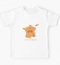 Map of France, bridge, tower, basilica, plane. Kids Tee