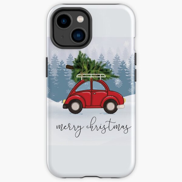 Rotes Auto mit Weihnachtsbaum auf Dach iPhone Robuste Hülle