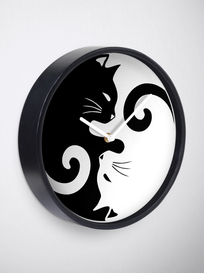 Alternate view of Ying Yang Cats - Black & White Clock