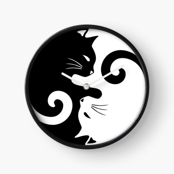 Ying Yang Cats - Black & White Clock