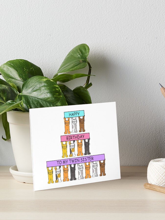 Impression Rigide Joyeux Anniversaire A Mes Chats De Dessin Anime Soeur Jumelle Par Katetaylor Redbubble
