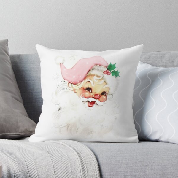 Pink retro vintage santa Throw Pillow