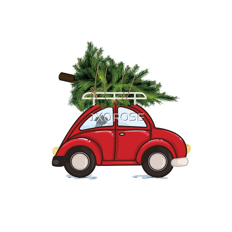 Rotes Auto Mit Weihnachtsbaum Auf Dach Mit Schnauzer Von 1xorose Redbubble