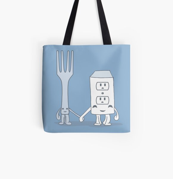 The Cutest Couple: Fork & Electrical Outlet All Over Print Tote Bag