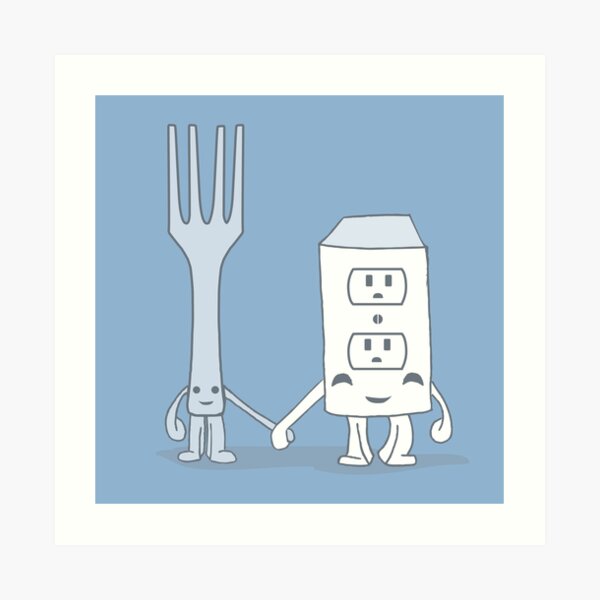 The Cutest Couple: Fork & Electrical Outlet Art Print