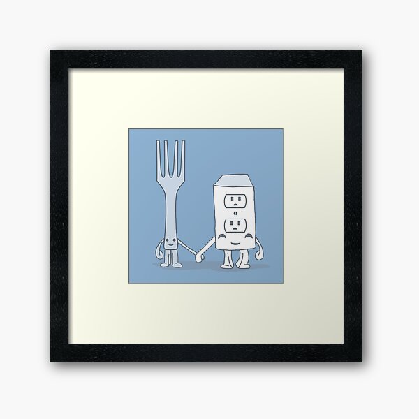 The Cutest Couple: Fork & Electrical Outlet Framed Art Print