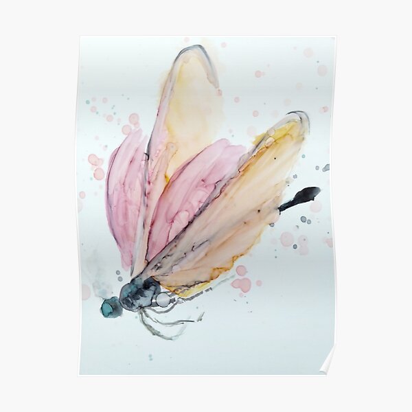 Dragonfly in Pink and Orange Poster