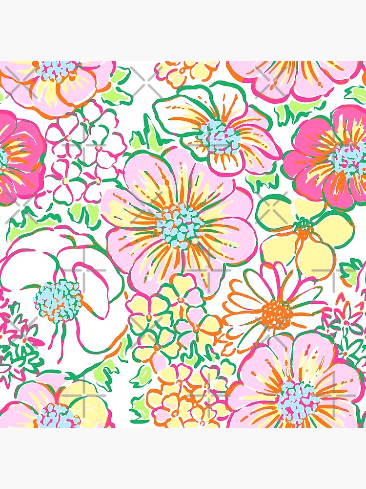 Preppy Pink Yellow And Green Floral Pattern Poster For Sale By