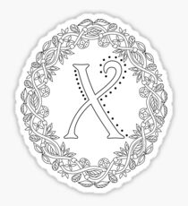 Letter X Black And White Wreath Monogram Initial Sticker