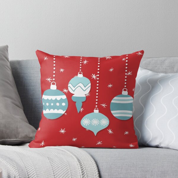 Item preview, retro teal ornaments on red  designed and sold by SylviaCook.