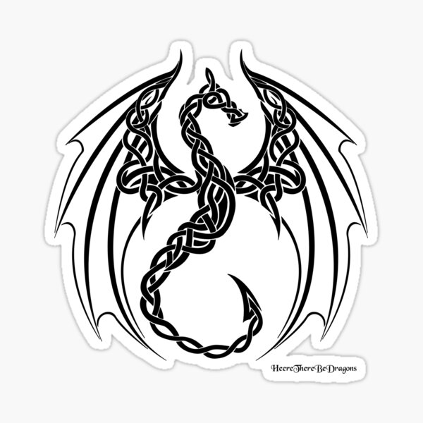 Celtic knot Dragon: Black Sticker