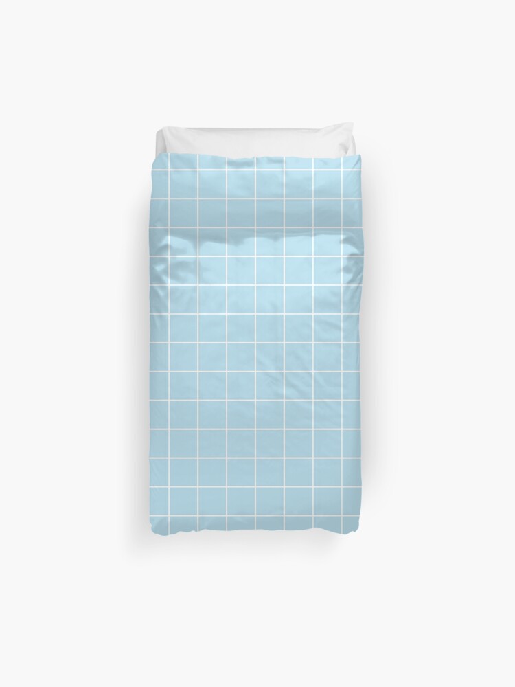 White Grid On Soft Pastel Sky Blue Duvet Cover By Rewstudio