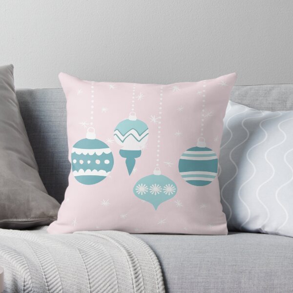 retro teal christmas ornaments Throw Pillow