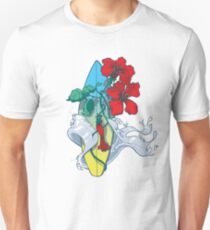 Wave in bloom - Surfboard with Hibiscus Unisex T-Shirt