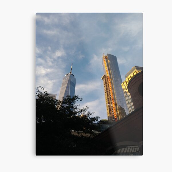 yellow, sky, travel, airplane, outdoors, city, business, technology, architecture, vertical, color image, New York City, USA Metal Print