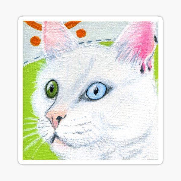 Item preview, Blue Green Odd Eyed White Cat in Acrylic designed and sold by VendiArt-Studio.