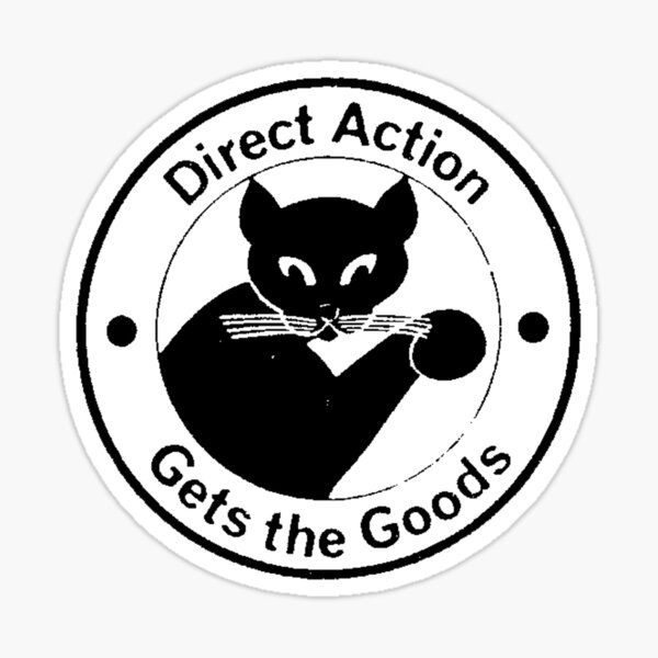 La acción directa obtiene los bienes - Anarquista Black Cat Logo Pegatina