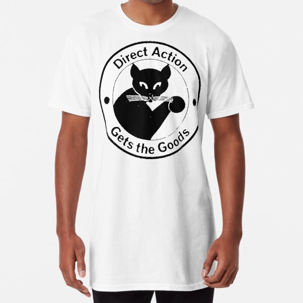 Direct Action Gets The Goods - Anarchist Black Cat Logo Long T-Shirt