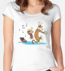 calvin and hobbes dancing with music Women's Fitted Scoop T-Shirt
