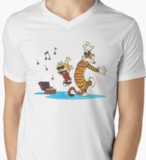 calvin and hobbes dancing with music Men's V-Neck T-Shirt