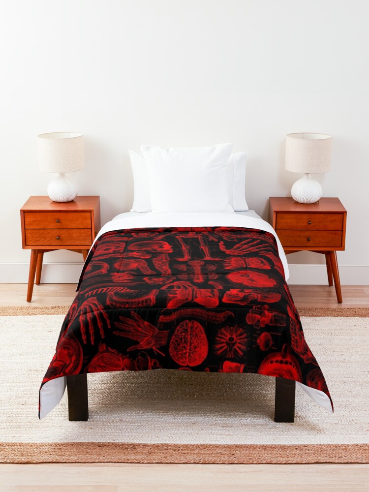 Alternate view of Black and Red Human Anatomy Print Comforter