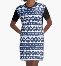 Blue Xmas Graphic T-Shirt Dress