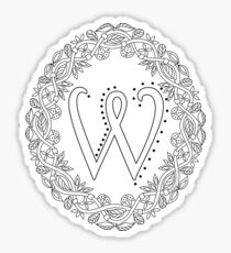 Letter W Black And White Wreath Monogram Initial Sticker