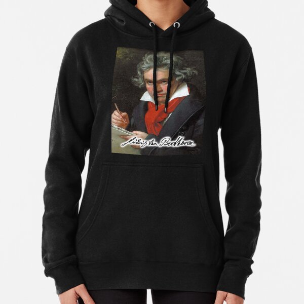 Ludwig van Beethoven, German composer and pianist. Portrait, on Black. Pullover Hoodie
