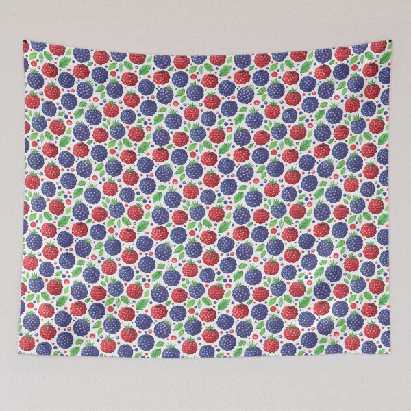 Item preview, Summer Berries Watercolor Pattern Blackberry Raspberry White Red Blue designed and sold by ptitsa-tsatsa.